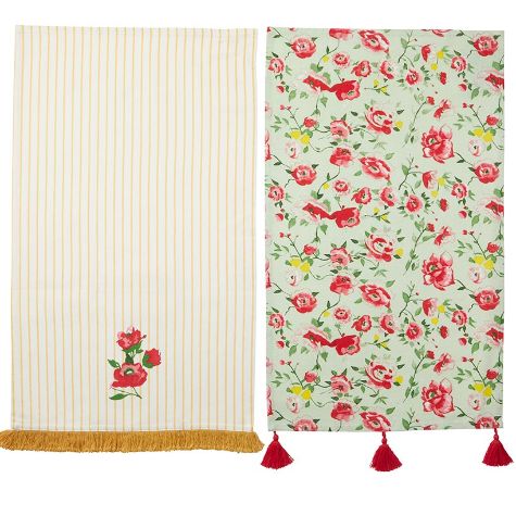 Striped Floral Set of 2 Kitchen Towels or Oven Mitt and Potholder Set - Set of 2 Kitchen Towels