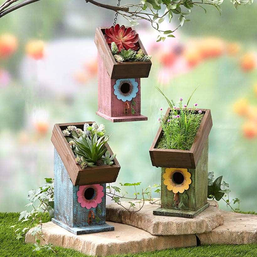 Wooden Planter with Bird House78cm 