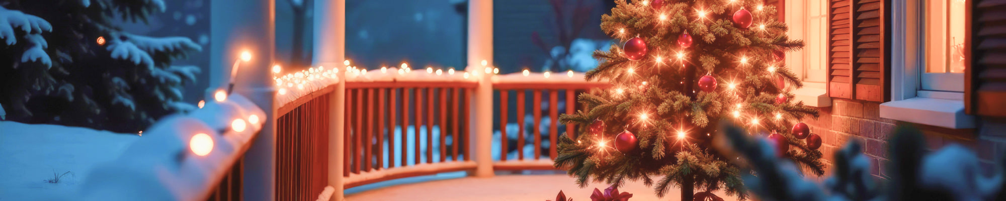 Wintery porch with christmas tree