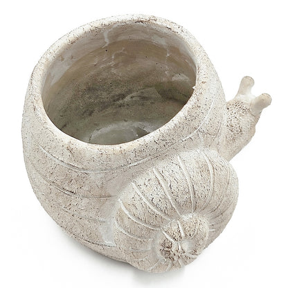 9.5x8.3x6" Decorative Sand and Cement Snail Planter with Textured Beige Finish - image 3