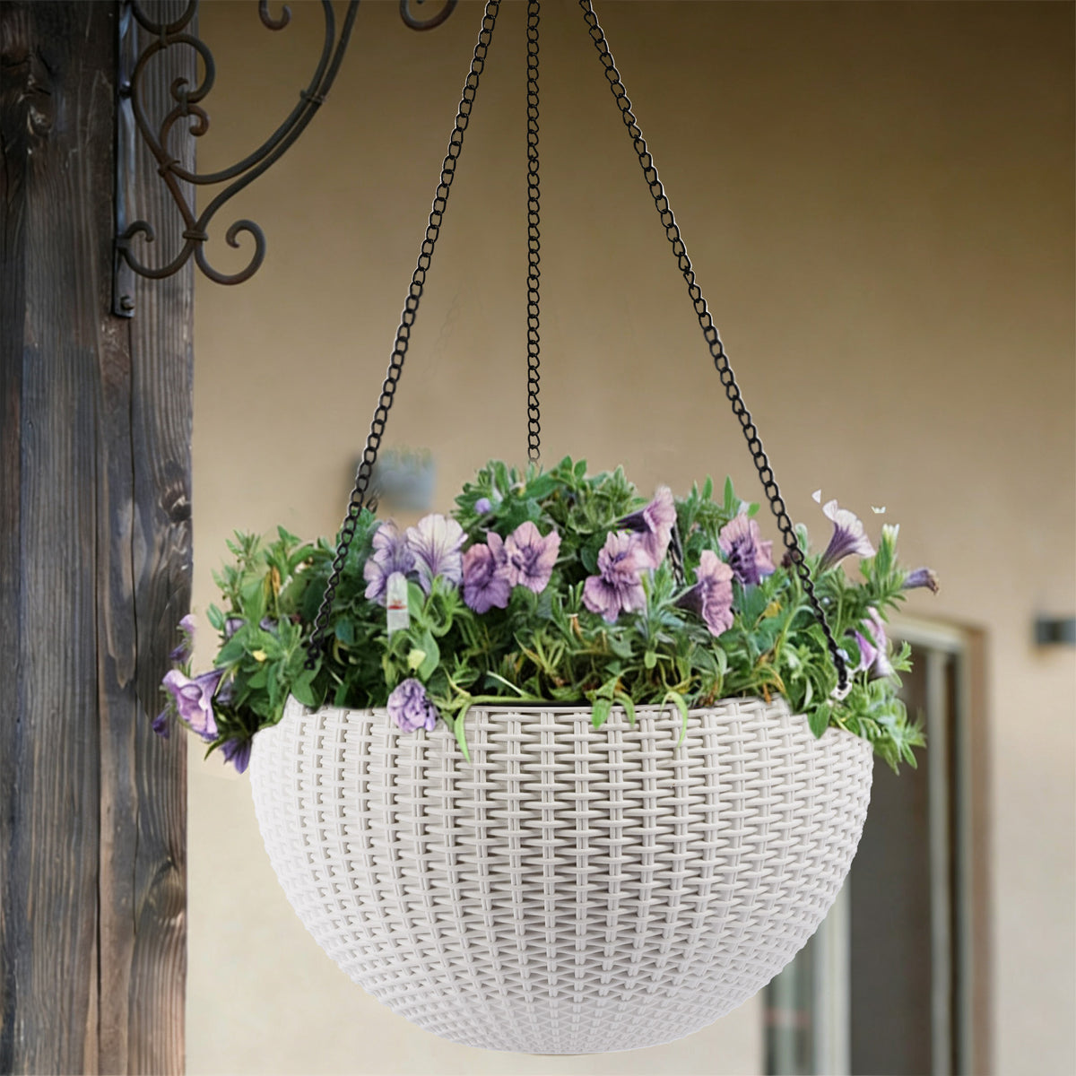 13.4 inch Self-Watering Hanging Rattan-Inspired Planter Large Capacity, Root-Rot Resistant Water Storage with Water Level Indicator, Dual-Use for Indoor & Balcony Decoration (Pack of 2, White) - image 13