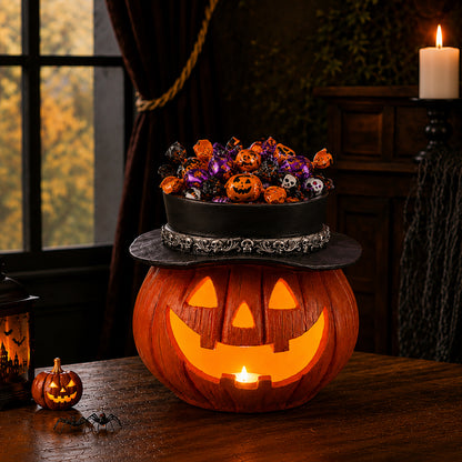 Halloween Pumpkin Candy Bowl with Witch Hat, Light Up Jack O Lantern Decoration, Spooky Tabletop Storage Container for Home Party Decor - image 13