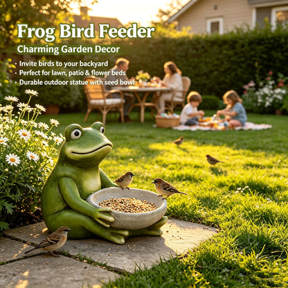 15'' Moss Green Frog Statue Holding Bowl, Cute Animal Bird Feeder Figurine, Outdoor Garden Landscape Sculpture Ornament for Front Porch, Backyard Lawn, Patio, Walkway Home Decor - image 2