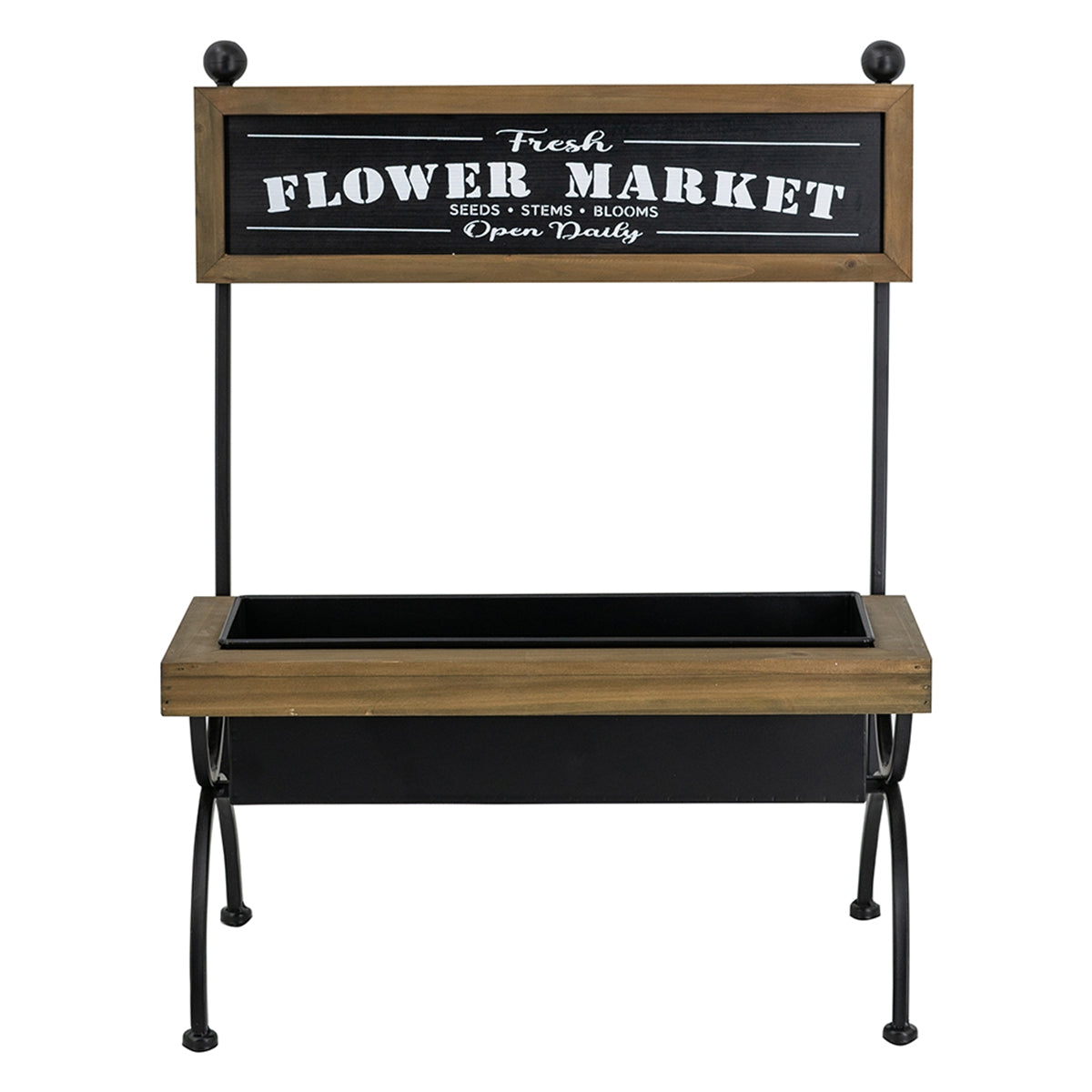 18.9x11x24" Rustic Brown Wooden Planter Stand with Black Iron Frame - image 2