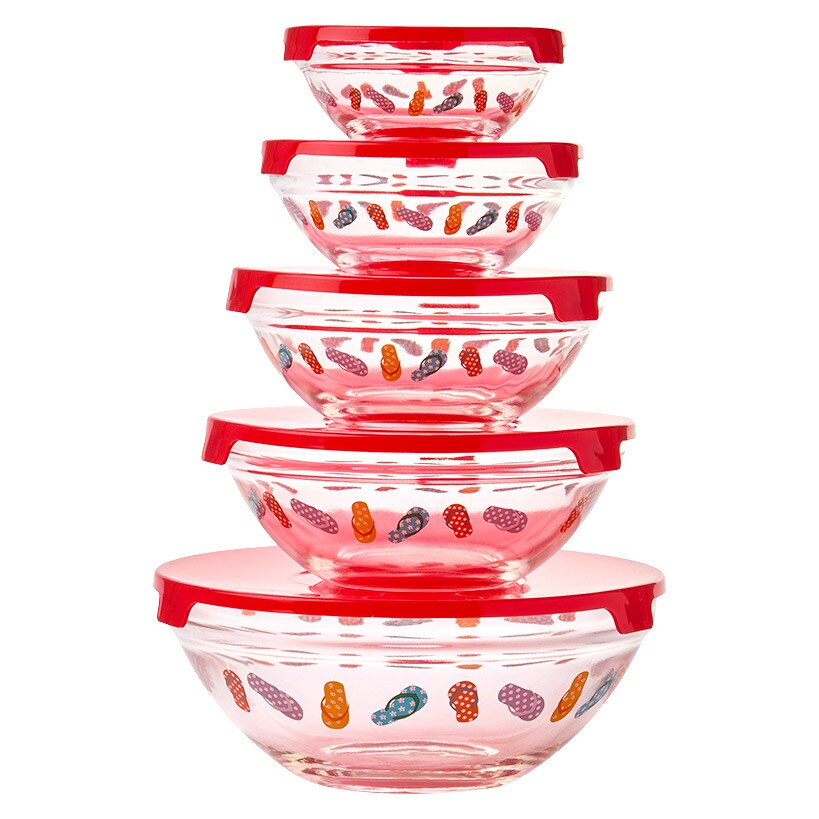 Glass Food Storage Container Set in Flip Flop Print - 10-Pc.