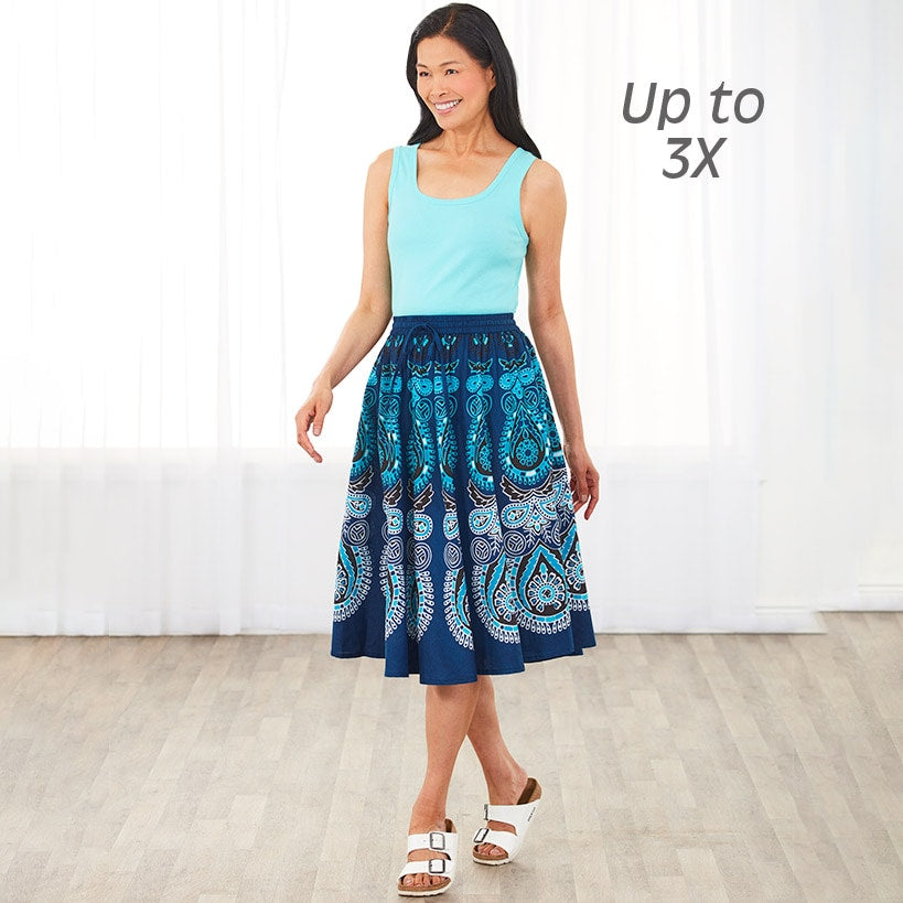 Women's Midi Circle Skirt in Paisley Print