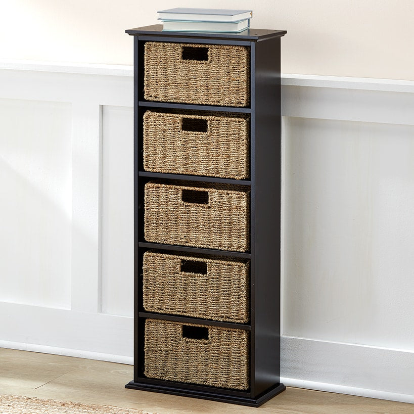 Wooden Shelving Unit with Seagrass Drawers