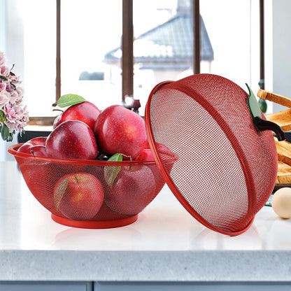 Mesh Wire Apple Shaped Fruit Basket with Lid Fruit Bowl Cover 2 Pc