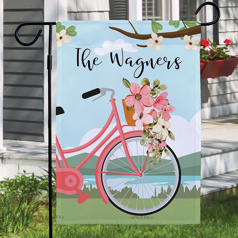 Personalized Floral Bicycle Garden Flag