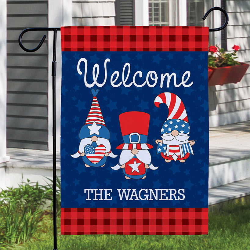 Personalized Patriotic Gnome Garden Flag