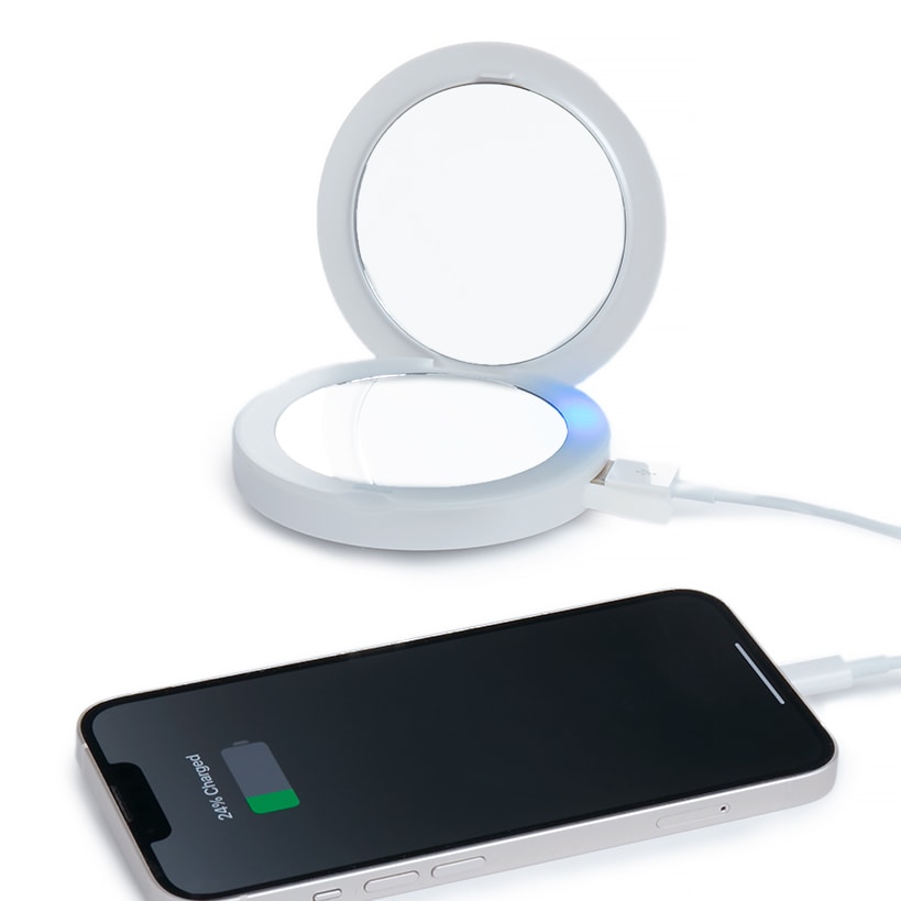 Compact Cosmetic Case with LED Mirror and USB Charging Port