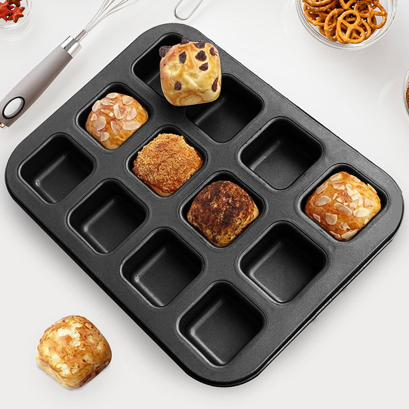 Carbon Steel Square Muffin Baking Pan Non Stick 12 Cavity