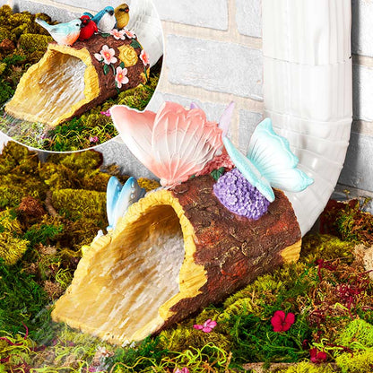 Down Spout Cover Wood Log With Butterflies Or Birds