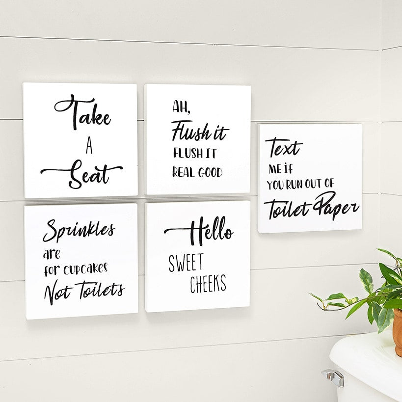 Humorous Bathroom Wall Art - Flush, Hello, Seat, Sprinkles, or Text