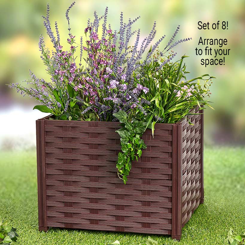 Set of 8 Adjustable Raised Garden Beds with Weaved Design