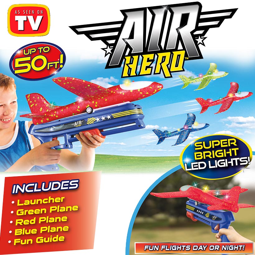 Air Hero™ Airplane Toy Launcher Set with 3 Flying LED Planes for Kids