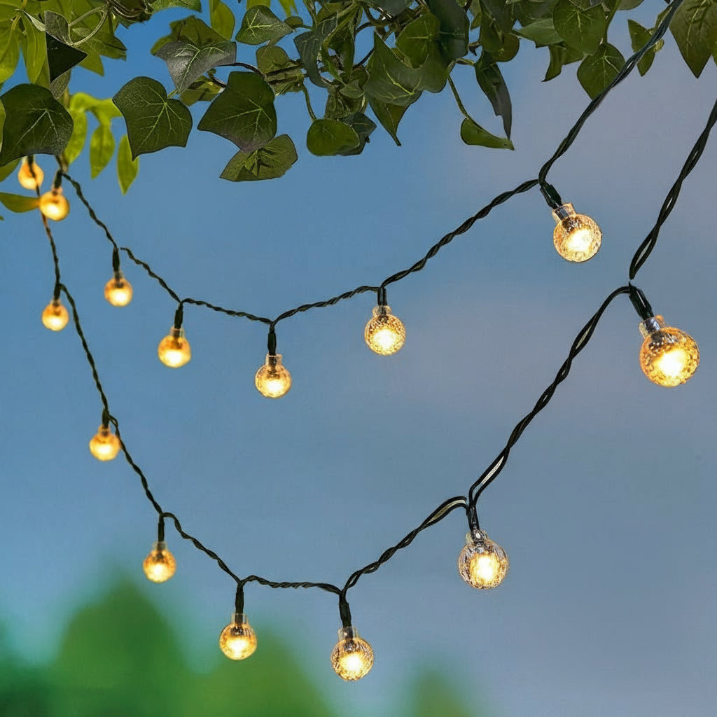 String Lights Globe Shape Solar With Crackle Effect