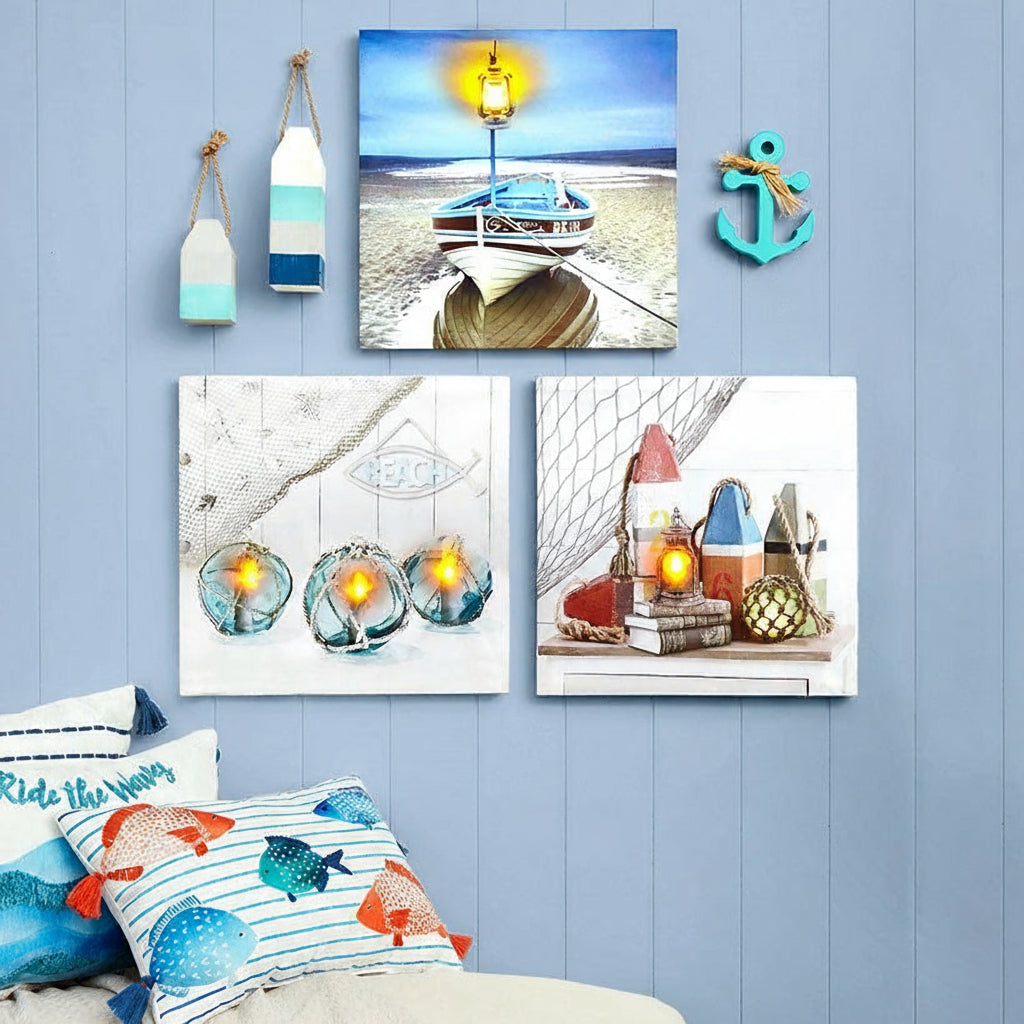 Coastal Lighted Canvas Wall Art - Buoys, Candle, or Coastal