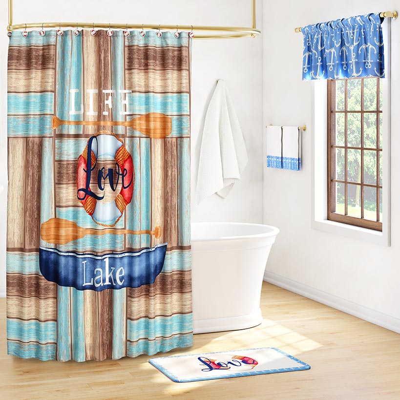 Life Love Lake Shower Curtain, Bath Rug, Hand Towels, Valance or Hooks
