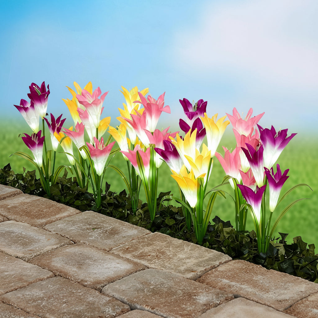 Solar Lily Garden Lights – Set of 3 Pink, Purple, and Yellow
