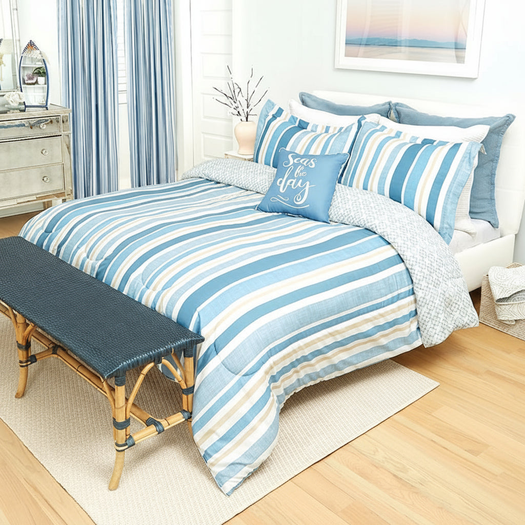 Coastal Stripe Full/Queen or King Comforter Set, Decorative Pillow
