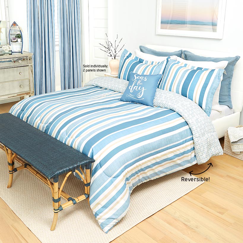 Coastal Stripe Full/Queen or King Comforter Set, Decorative Pillow