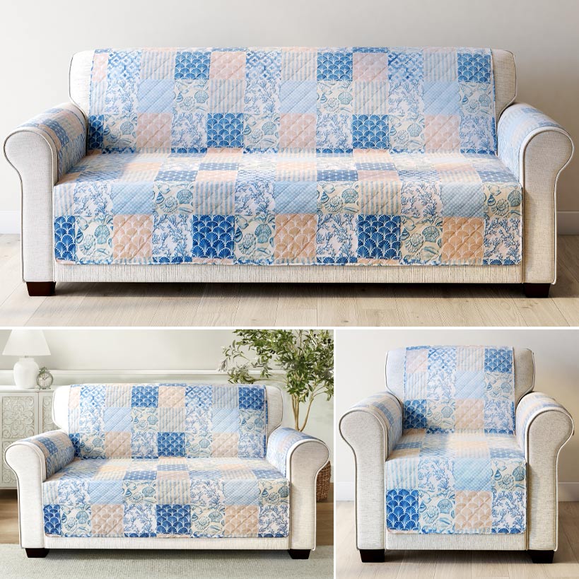 Coral Patch Reversible Sofa Quilted Furniture Cover