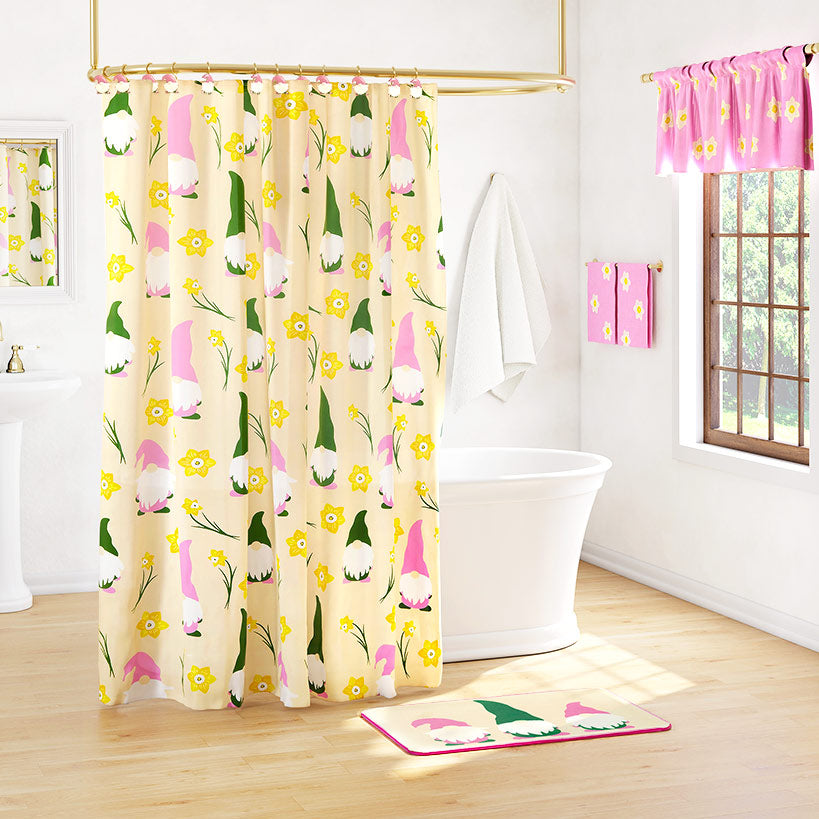 Daffodil Gnomes Shower Curtain, Rug, Hand Towels, Valance, or Hooks