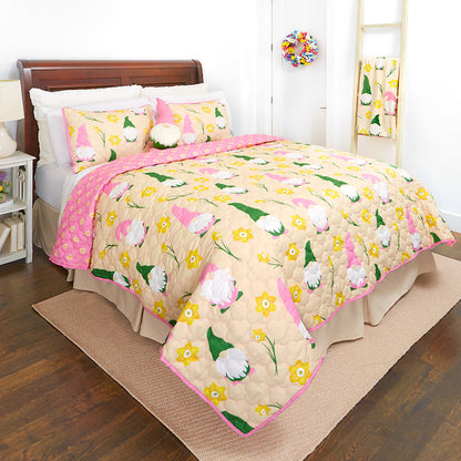 Daffodil Gnomes Full/Queen or King Quilt, Sham, or Decorative Pillow