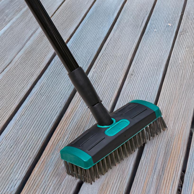 Durable 3-In-1 Patio And Deck Brush With Telescopic Handle And Weed Pick