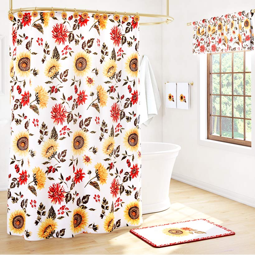 Jacobean Sunflower Shower Curtain, Bath Rug, Hand Towels, or Hooks