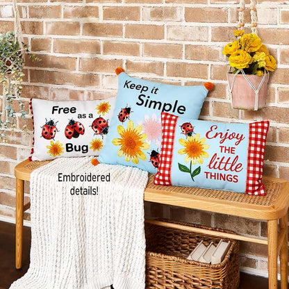 Ladybug Embroidered Decorative Pillow