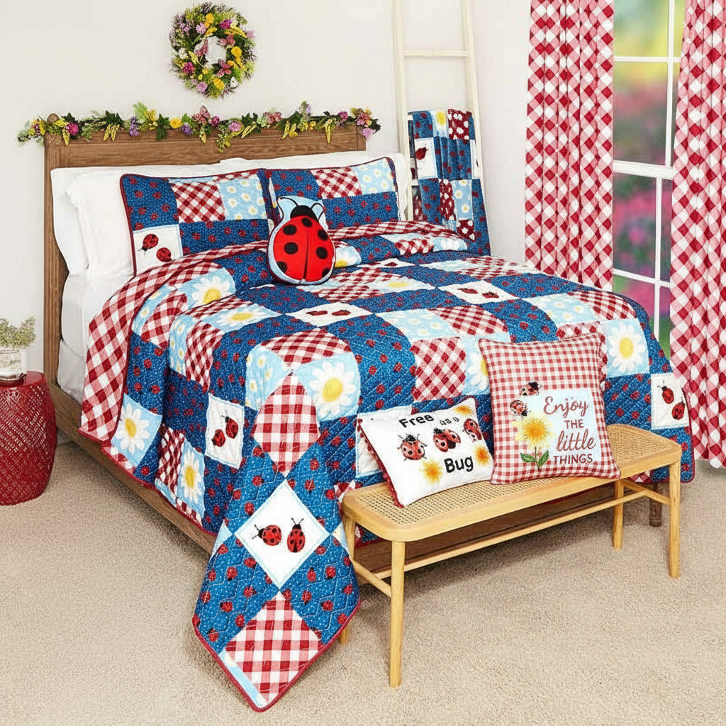 Ladybug Reversible Full/Queen or King Quilt or Accent Pillow
