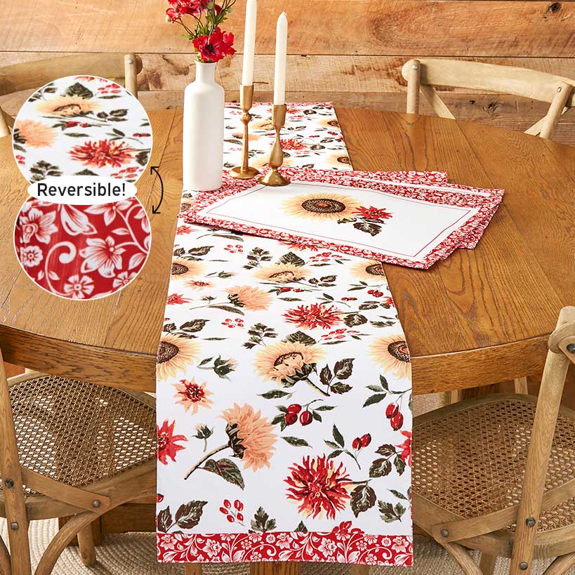 Jacobean Sunflower Table Runner or Set of 4 Placemats