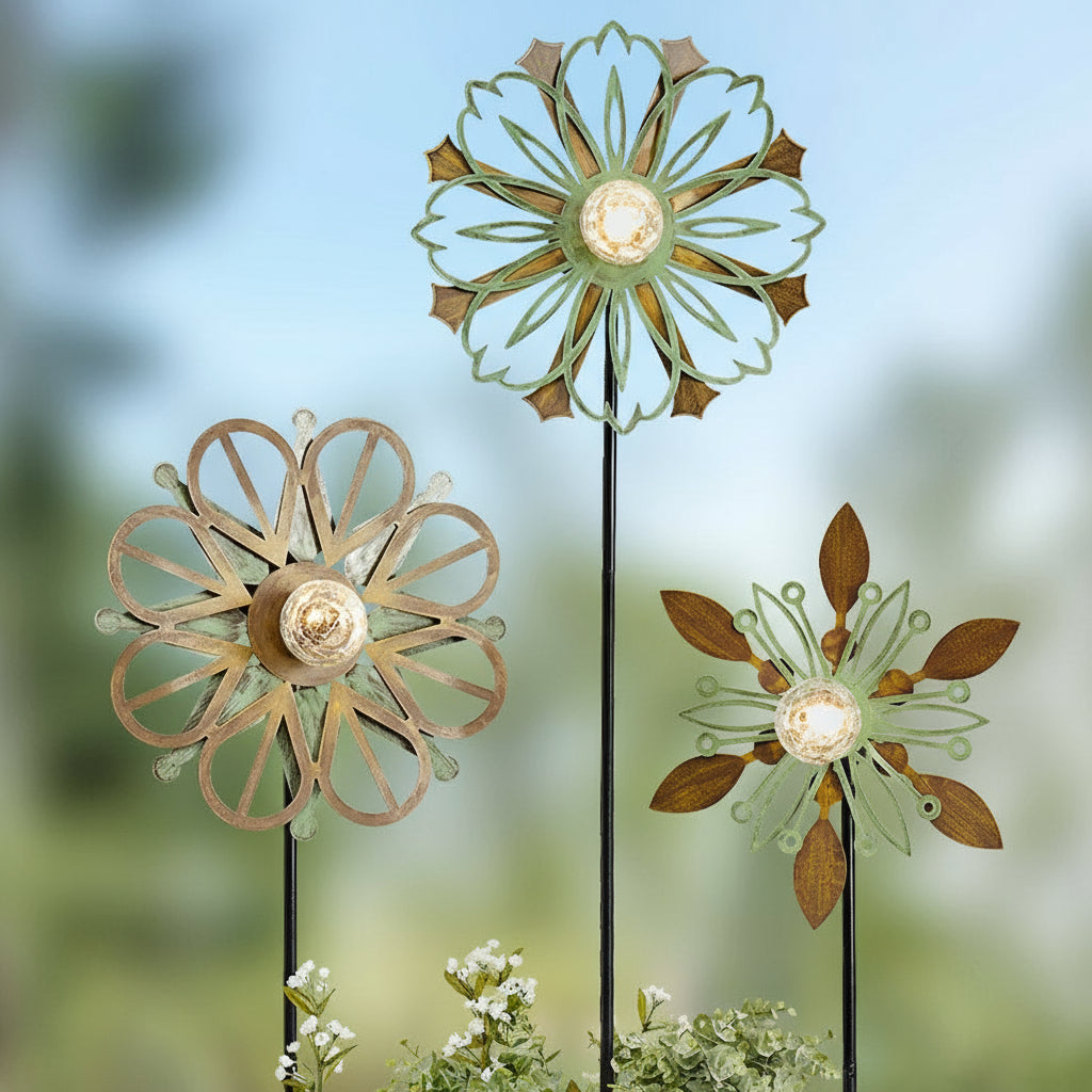 Solar-Powered Wind Spinner – Multi-Color Copper and Blue for Gardens