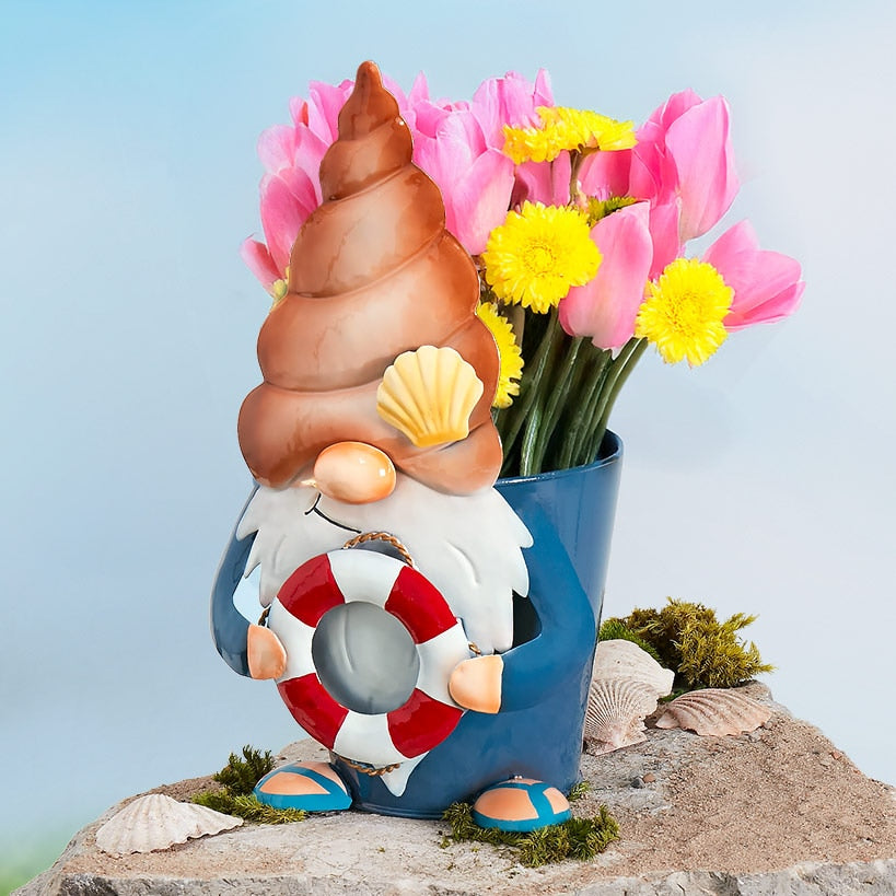 Whimsical Ocean Gnome Planter – Cute Accent for Plants and Decor