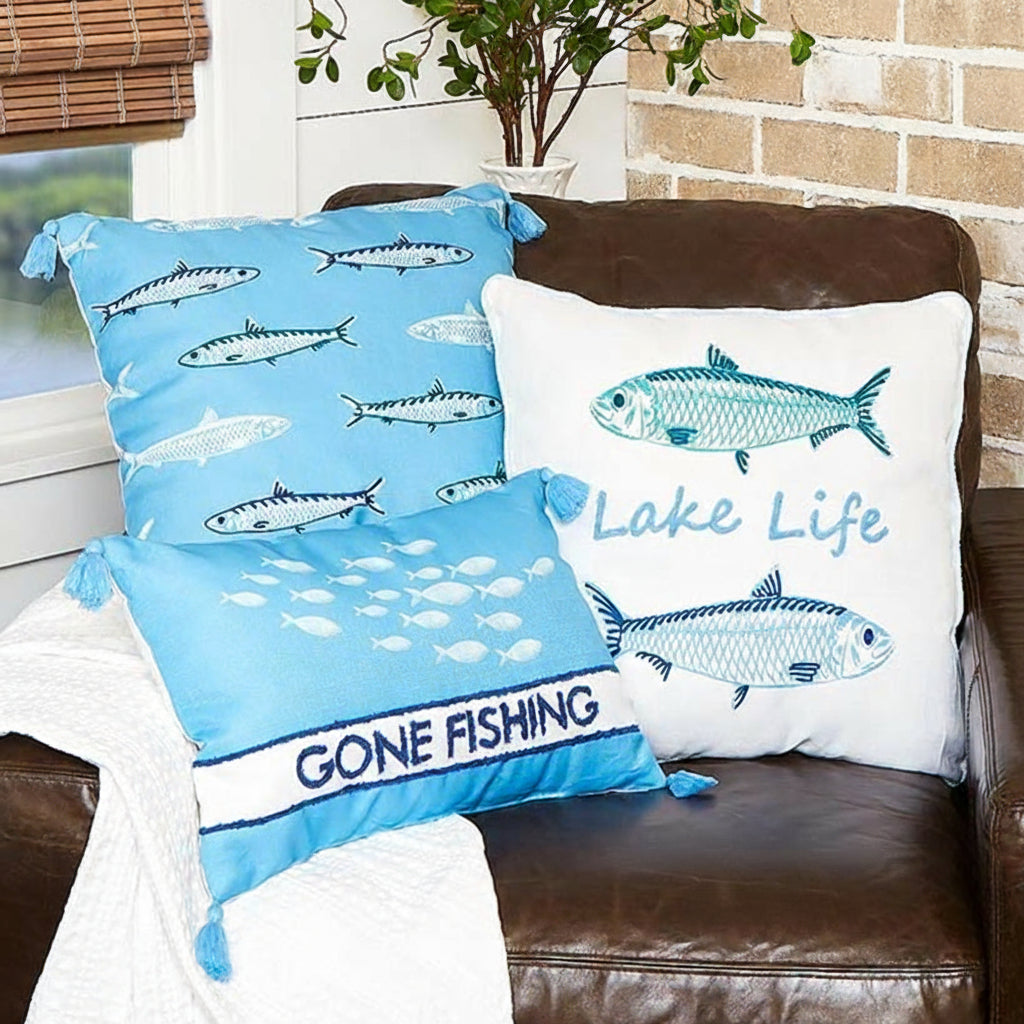 Gone to the Lake Embroidered Decorative Pillow