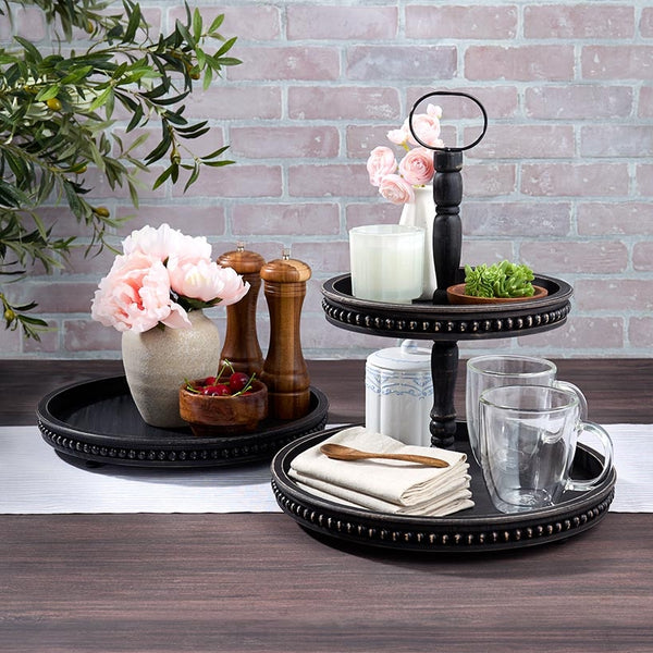 Beaded Wood Round Serving Trays | The Lakeside Collection