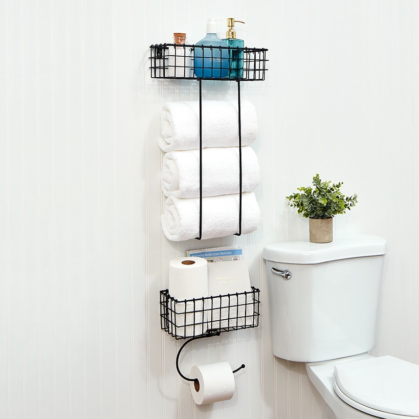 Bathroom Toilet Paper Holder or Towel Holder with Storage Shelf