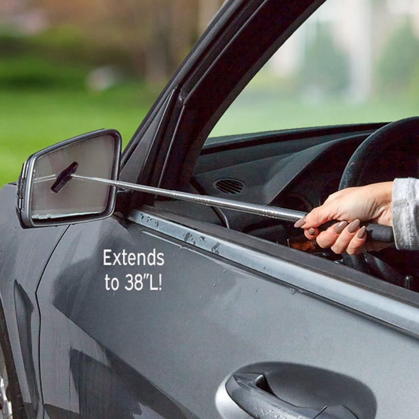 Car Side Mirror Squeegee, Retractable 38" for Rain, Snow and Fog