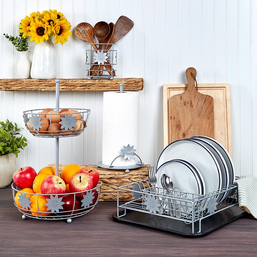 Sunflower Kitchen Décor - Dishrack, Utensil Holder, Paper Towel Holder
