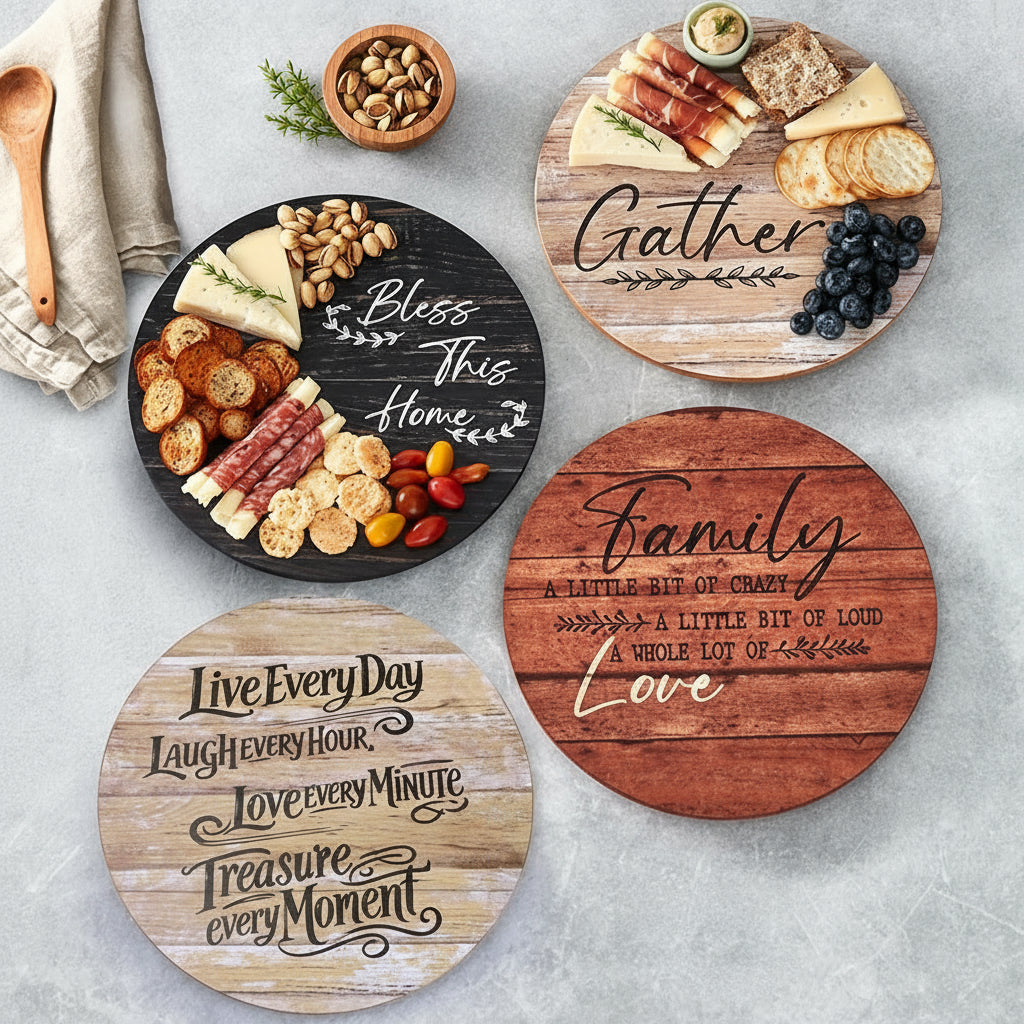 Wood Sentiment Printed 12" Kitchen Countertop Lazy Susan
