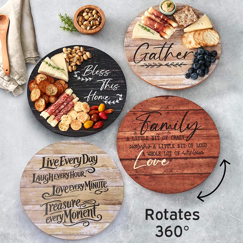 Wood Sentiment Printed 12" Kitchen Countertop Lazy Susan