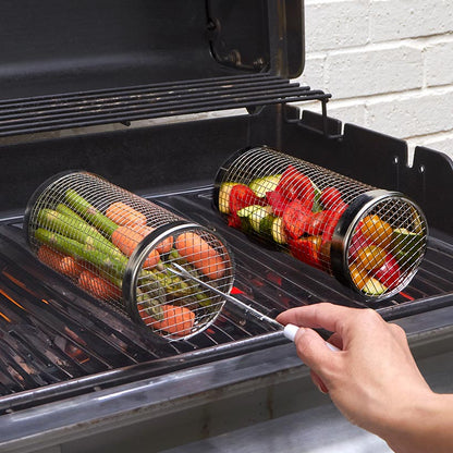 Rolling Grill Baskets with Roasting Forks - Set of 2
