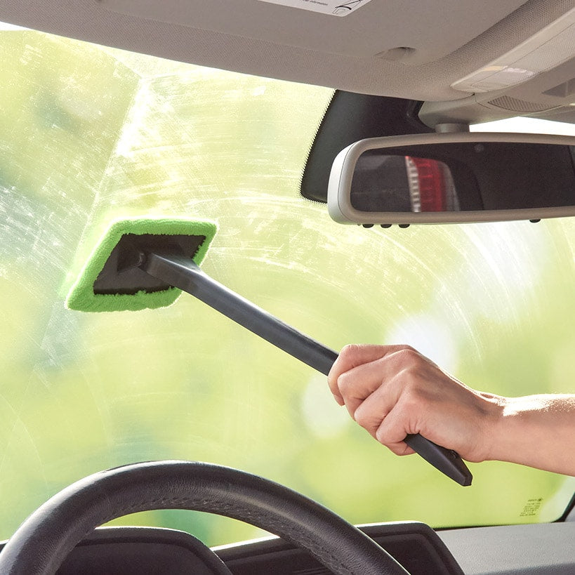 Windshield Cleaning Tool Wand With Microfiber Pad Ergonomic Handle