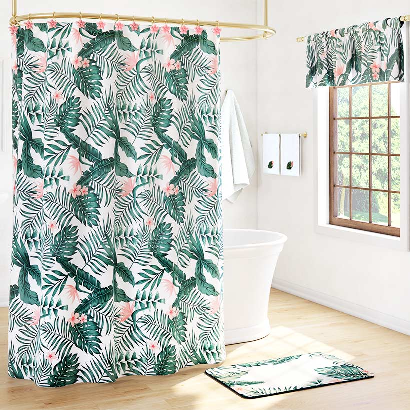 Palm Floral Shower Curtain, Bath Rug, Hand Towels, Valance, or Hooks