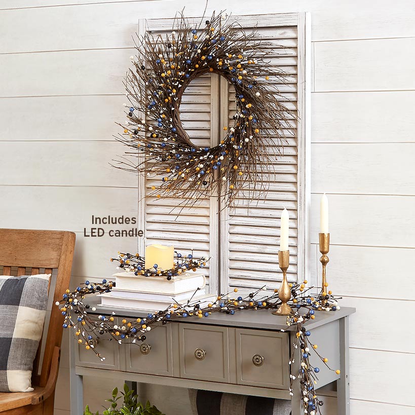 Colorful Country Berry Wreath, Garland or LED Candle