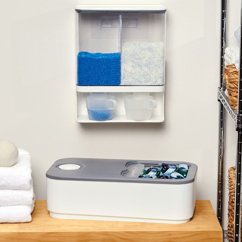 Laundry Dual Detergent Dispenser or Sliding Laundry Pod Storage Container