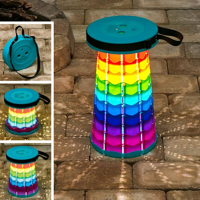 Solar Led Stools Portable Folding Stool With LED Light Height Adjustable Retractable ...