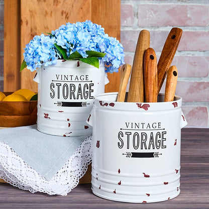 Vintage Metal Kitchen Storage Canisters - Set of 2